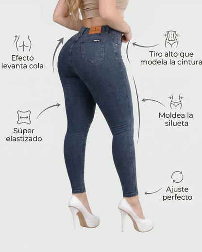 Jeans Super elastizado Azul tiro alto